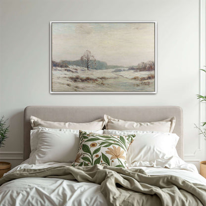 Snowy winter landscape with a lone tree by Leonard Ochtman