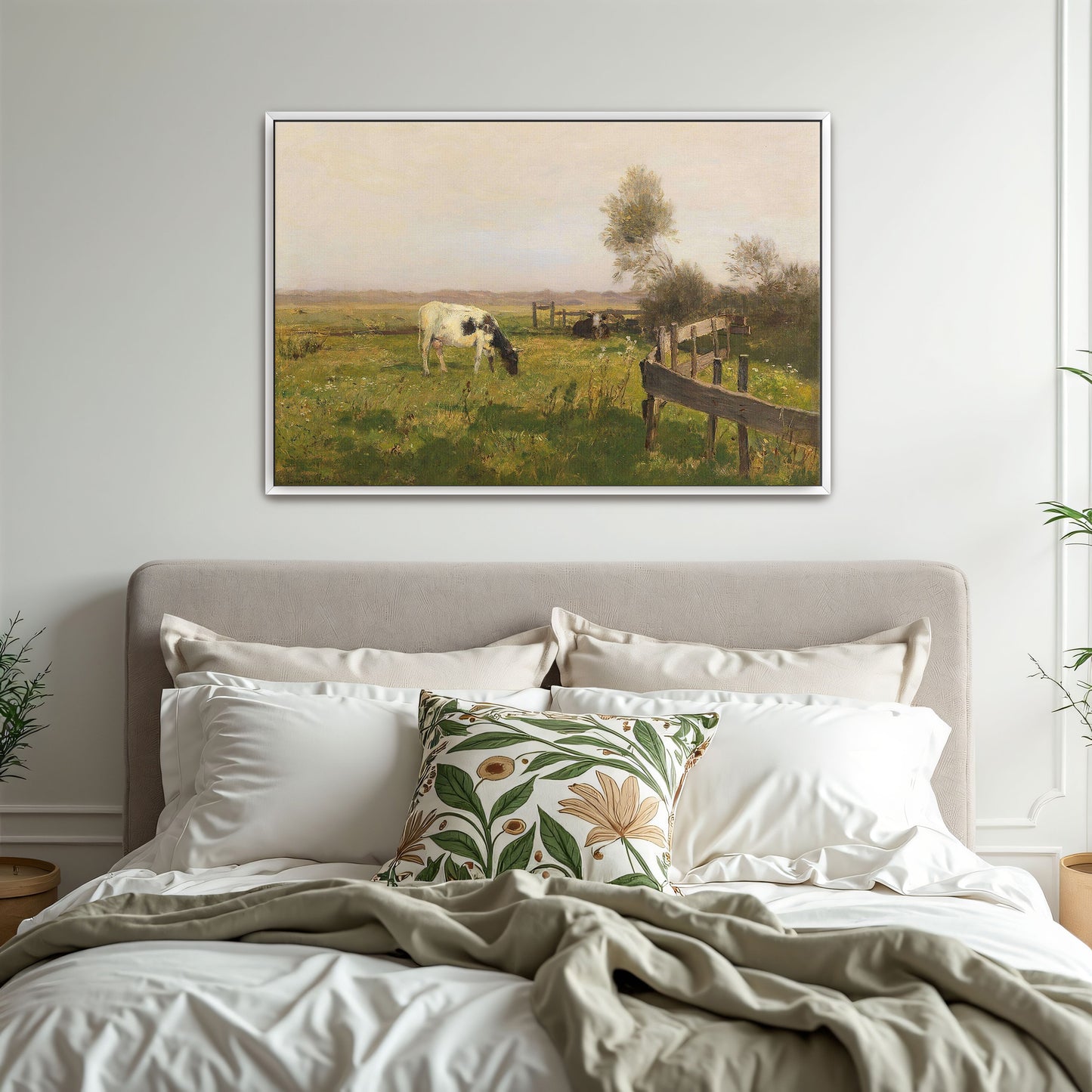 Cows Grazing In A Field With A Wooden Fence By Eugen Jettel